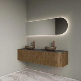Gliss Design Alluro badmeubel ribbelfront met ronding rechts 160cm castle brown en zwart leisteen toppaneel