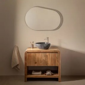 Vacry Acaciahouten Badkamermeubelset Acacia Bruin & Onregelmatige In Zwart Cement ↔︎40 Cm Fedro & Ovaal Led En Anticondens - Sklum