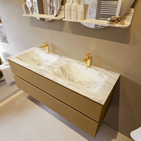 Mondiaz Vica DLux badmeubel 130cm oro 2 lades met wastafel glace dubbel 2 kraangaten