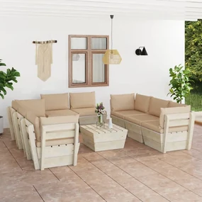 vidaXL 9-delige Loungeset met kussens pallet vurenhout