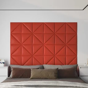 vidaXL Wandpanelen 12 st 1,08 m² 30x30 cm kunstleer rood