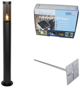 Buitenlamp zwart met grondpin en kabelmof 80cm IP44 - Rox