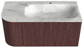 Mondiaz Kurve-dlux 95cm badmeubel ronding links ruby met 1 lade en deur en wastafel big small kraangat rechts opalo