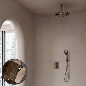 Saniclear Antique Stripes inbouw regendouche met 20cm hoofddouche, plafondarm en 2 standen handdouche verouderd messing