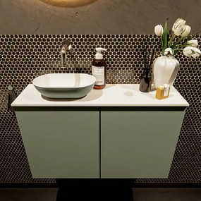 Mondiaz Fowy toiletmeubel 80cm army met legergroene waskom links zonder kraangat