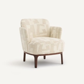 Fauteuil, massief notenhout en jacquard stof, JABOTE