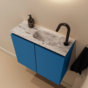 Mondiaz Ture DLux toiletmeubel 60cm jeans met wastafel glace rechts met kraangat