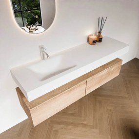 Zaro Alan badmeubel 160cm washed oak 2 lades met vrijhangende wastafel cloud links 1 kraangat talc