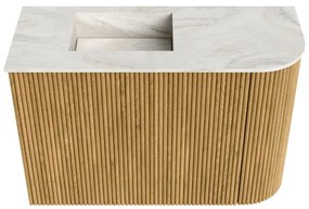 Mondiaz Joya DLux 60cm toiletmeubel ronding rechts oak met wastafel faye links zonder kraangat ostra