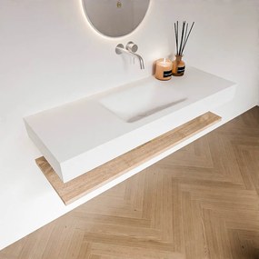 Zaro Alan badmeubel 130cm met planchet washed oak en vrijhangende wastafel cloud midden zonder kraangat talc