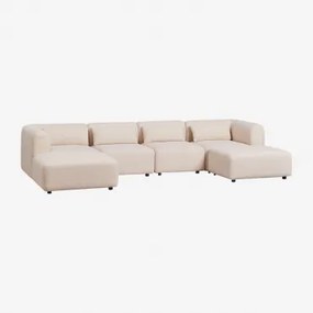4-delige Chaise Longue Modulaire Bank Links Met Fogler Poef Chenille Crème Beige - Sklum