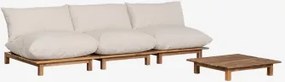 Woonkamerset Met 3-delige Modulaire Relaxbank En Salontafel In Brina Acaciahout Beige – Crème - Sklum