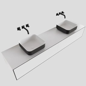 Zaro Lagom volledig naadloos solid surface onderkast met topblad 190cm mat zwart met 2 lades Push tot open. Compleet met solid surface opzetkom met 0 kraangat(en)