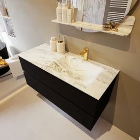 Mondiaz Vica DLux badmeubel 110cm urban 2 lades met wastafel glace rechts 1 kraangat