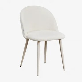 Kana Deluxe Gestoffeerde Eetkamerstoel In Bouclé Stof Beige – Crème & Bouclé Wit - Sklum
