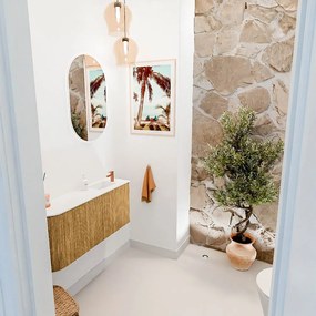 Mondiaz Joya 90cm toiletmeubel ronding links oak met wastafel faye rechts 1 kraangat talc