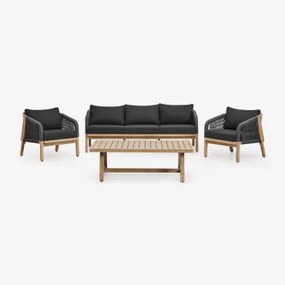 Tuinset Met 3-zitsbank, 2 Fauteuils En Salontafel In Acaciahout Dubai Grijs – Grafiet & Rustiek Acaciabruin - Sklum