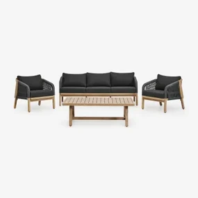 Tuinset Met 3-zitsbank, 2 Fauteuils En Salontafel In Acaciahout Dubai Grijs – Grafiet & Rustiek Acaciabruin - Sklum