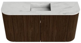 Mondiaz Joya DLux 85cm toiletmeubel ronding links/rechts walnut met wastafel faye midden 1 kraangat opalo