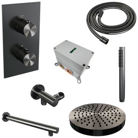 Brauer Stripe inbouw regendouche met 25cm hoofddouche, rechte muurarm en staafhanddouche set 13 gunmetal geborsteld PVD