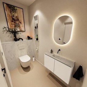 MONDIAZ TURE-DLUX 80cm toiletmeubel Talc. EDEN wastafel Opalo positie midden. Zonder kraangat. TUREDX80TALM0OPA