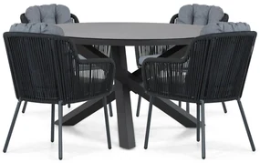 Tuinset Ronde Tuintafel 4 personen 125 cm Aluminium/rope Grijs Santika Furniture Santika