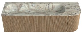 Mondiaz Kurve-dlux 145cm badmeubel ronding rechts dusk met 1 lade en deur en wastafel big large links zonder kraangat glace