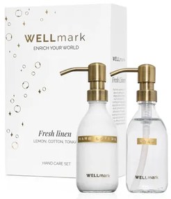 Wellmark Handverzorgingsset - giftset - handcreme 250ml - handzeep 250ml - fresh linnen - helder glas - tekst: bubbles of joy 8720938454936