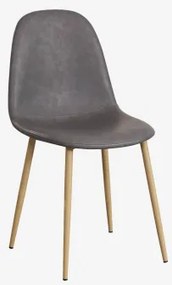 Set Van 2 Glamm Eetkamerstoelen Natuurlijk Hout & Kunstleren Grijs – Antraciet & Kunstleer - Sklum