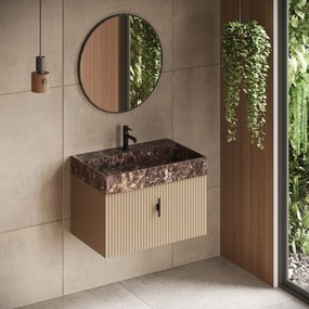 Muebles Zahora badmeubel ribbelfront 80cm macchiato met Dark Emperador wastafel met kraangat