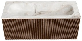 Mondiaz Kurve-dlux 110cm badmeubel walnut met 1 lade en wastafel big medium midden 1 kraangat frappe