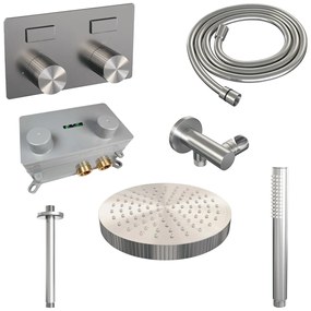 Brauer Stripe inbouw regendouche met 25cm hoofddouche, plafondarm en staafhanddouche set 27 RVS geborsteld PVD