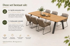 4 Seasons Outdoor Aprilla tuinset pure met Ambassador tafel met teak blad 240 x 100 cm * Sale * Tuinset   houtkleur weerbestendig
