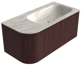 Mondiaz Kurve-dlux 95cm badmeubel ronding links ruby met 1 lade en deur en wastafel big small rechts zonder kraangat ostra