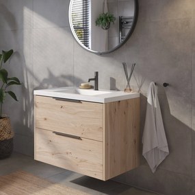 Saqu Lima badmeubel incl. mat witte wastafel 80x52x64cm naturel eiken – mat zwarte greep