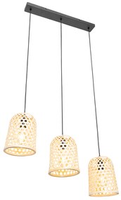 Oosterse hanglamp zwart met bamboe 3-lichts - Rayan