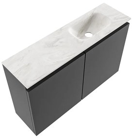 Mondiaz Ture DLux toiletmeubel 80cm dark grey met wastafel ostra rechts met kraangat