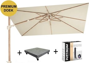 Challenger T2 premium parasol 260x350 cm teak champagne met 90KG voet en hoes