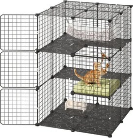VEVOR Kattenkooi met 3 verdiepingen, Dierenkooi, 71,1 x 71,1 x 104,1 cm, Doe-het-zelf kattenren met hangmat, Verwijderbare metalen draadkooi voor binnengebruik, Ideaal voor 1-2 katten, Kleine dieren, Zwart