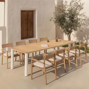 Rechthoekige Tafelset 260x100 Cm In Aluminium En Teakhout Sirka En 8 Tuinstoelen Met Armleuningen In Hout Saira Licht Teakhout - Sklum