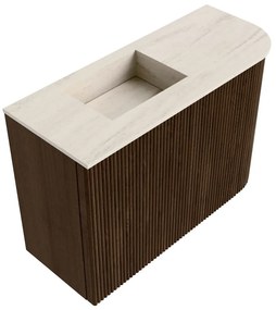 Mondiaz Joya DLux 60cm toiletmeubel ronding rechts walnut met wastafel faye links 1 kraangat meli