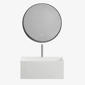 Badkamermeubelset Van Hars Met Geïntegreerde Wastafel En Led-verlichting Nerine Wit & Round Led And Antifog Zwart Ø80 Cm - Sklum