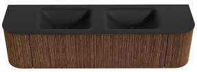 Mondiaz Kurve 170cm badmeubel ronding links/rechts walnut met 1 lade en 2 deuren en wastafel cloud dubbel 2 kraangaten urban