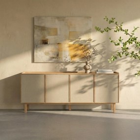Eiken Dressoir Met Stoffen Deuren 180 Cm - 180x40x60cm.