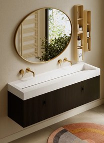 Muebles Calas badmeubel ribbelfront 160cm zwart mat met solid surface wastafel zonder kraangaten