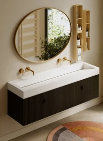 Muebles Calas badmeubel ribbelfront 160cm zwart mat met solid surface wastafel zonder kraangaten