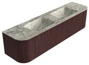 Mondiaz Kurve-dlux 180cm badmeubel ronding links/rechts ruby met 2 lades en deuren en wastafel leaf dubbel zonder kraangat glace