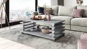 PORTO Beton Millennium - MODERNE KOFFIETAFEL MET LAMELLEN 2IN1, OP WIELEN/POTEN
