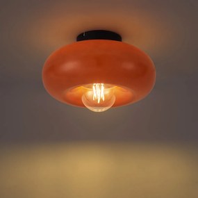 Retro plafondlamp zwart met oranje glas 30cm - Glaze