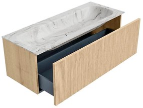 Mondiaz Kurve-dlux 120cm badmeubel oak met 1 lade en wastafel big large midden 2 kraangaten glace